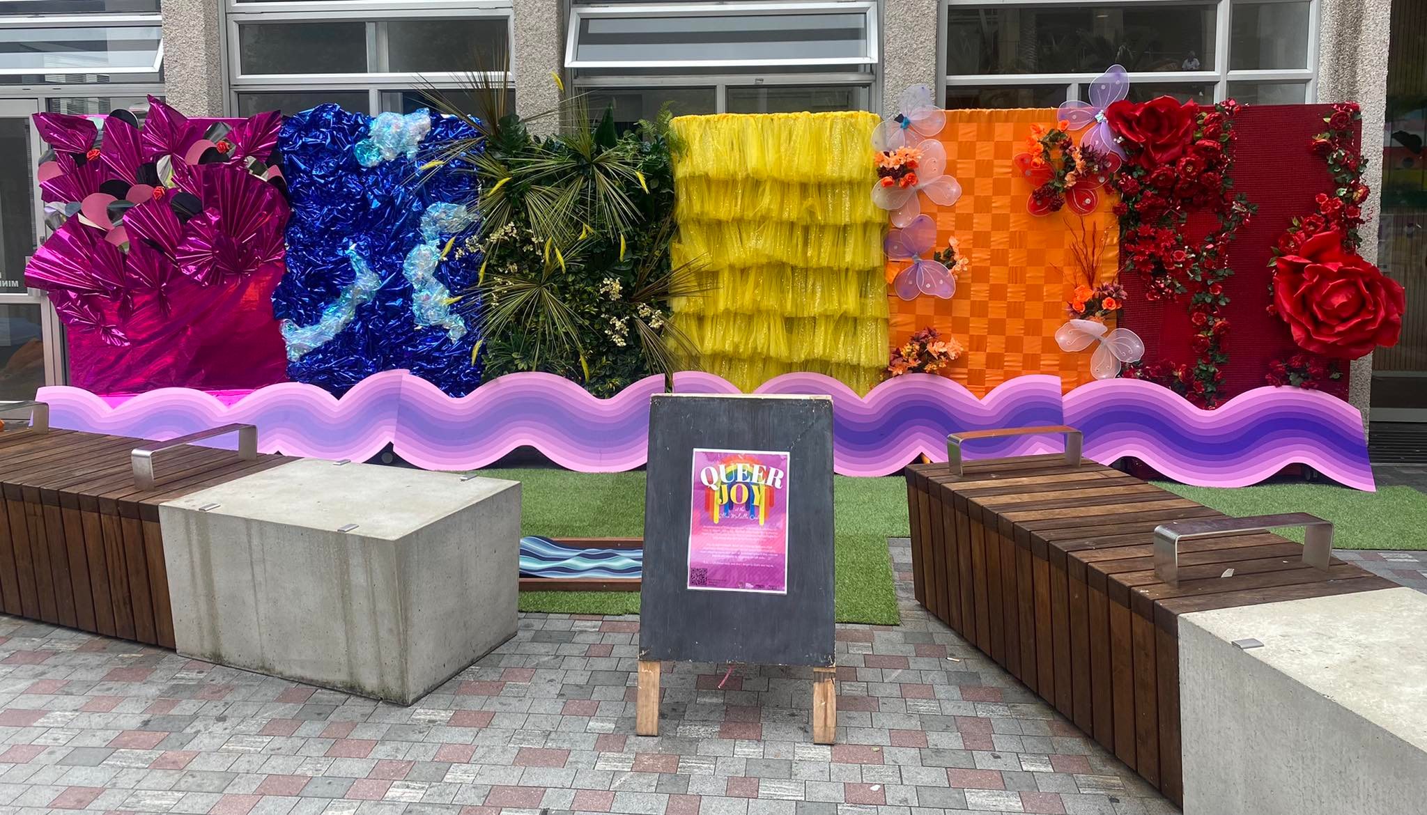The Ellen Melville Centre Team have put together an amazing interactive and immerssive Rainbow Wall experience. The coloured walls represent the little things that give us joy in our daily lives and not to take life too seriously and just have fun.